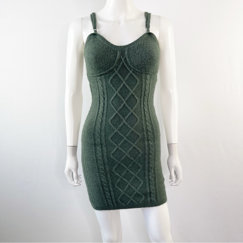Fashion Nova Dress Women's Dark Green Cable-Knit Sleeveless Mini Bodycon Size S